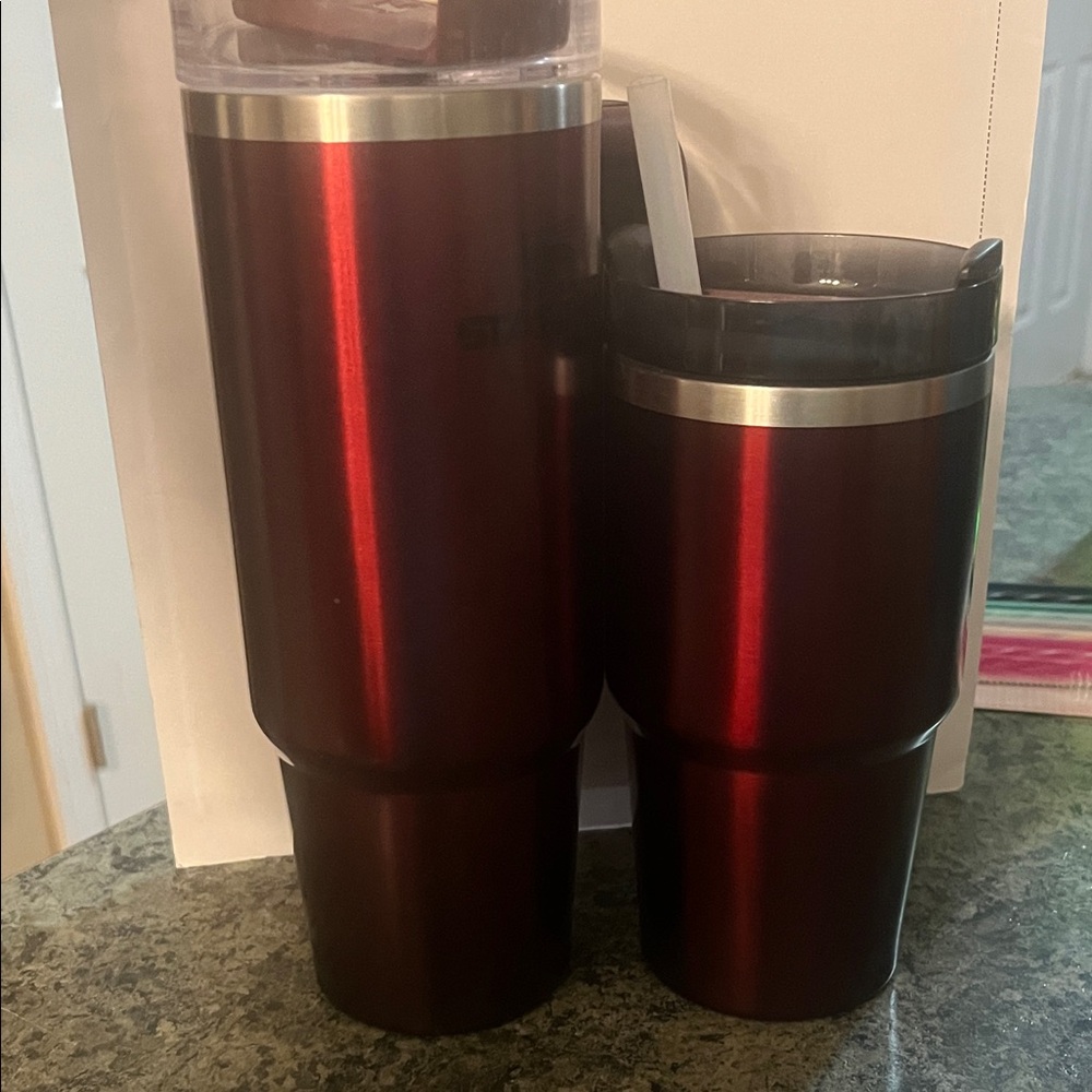 Stainless Steel Red Tumbler Set used condition as is